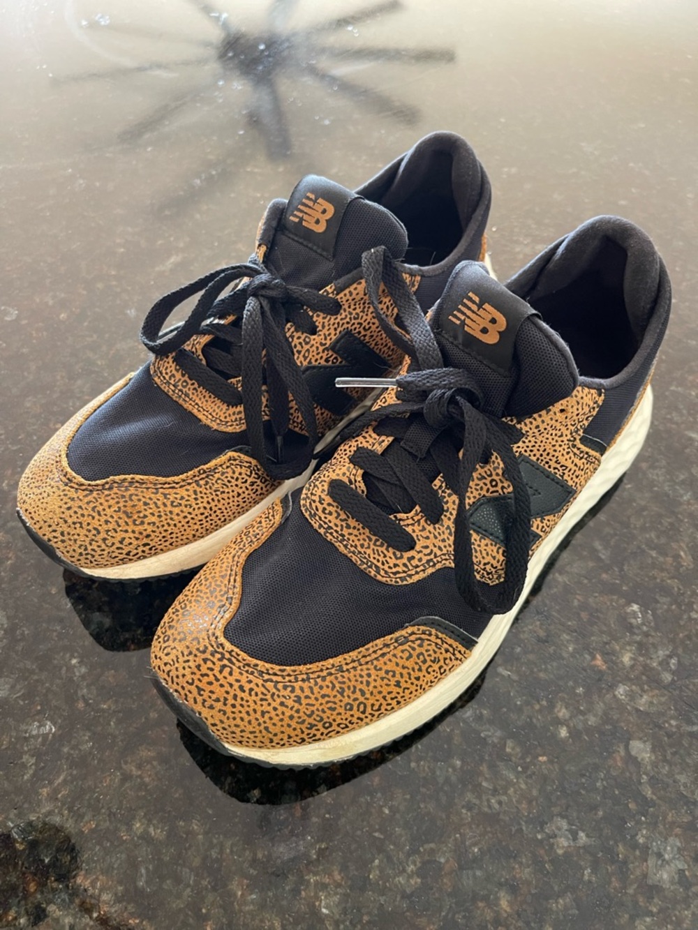 New Balance Black & Tan Leopard-Print Runners